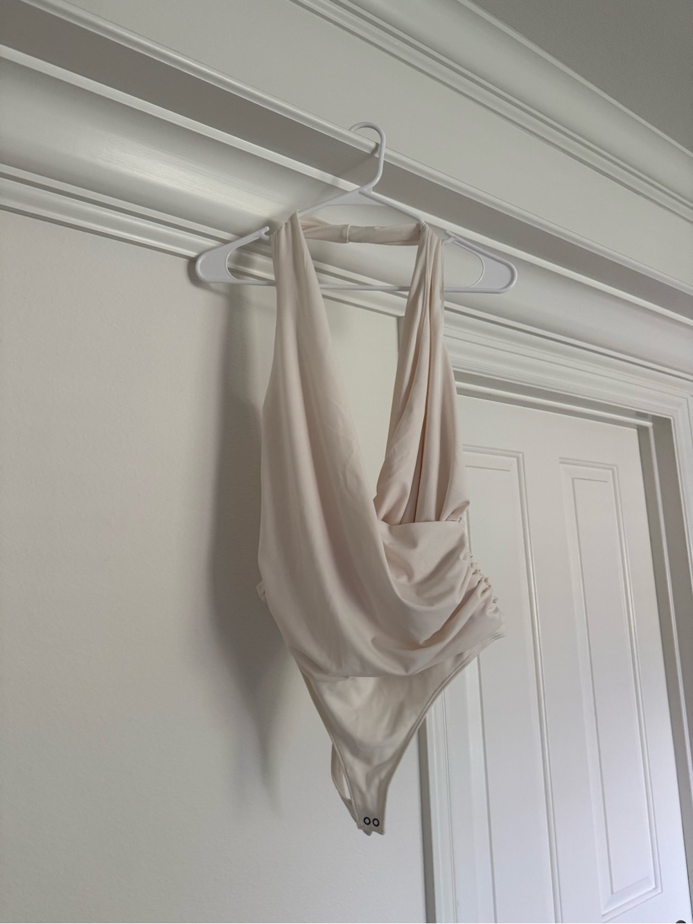 Abercrombie & Fitch draped halter bodysuit in light cream